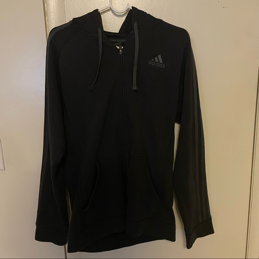 Adidas Black 3-Stripes Full-Zip Hoodie